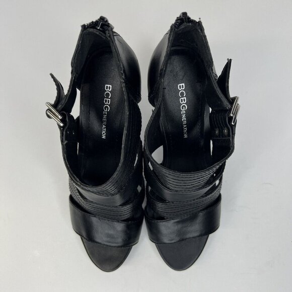 BCBGeneration Strappy Stiletto Black Leather Heels Womens Size 6.5B Shoes - Picture 5 of 9